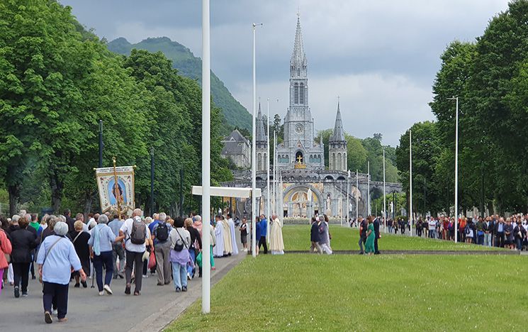 Lourdes sanctuary during the afternoon Eucharistic Procession.