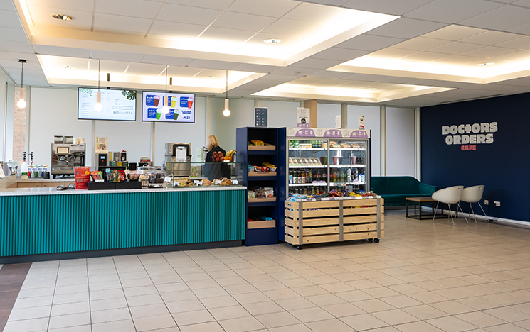 The interior of Doctor's Orders showing the counter and part of the seating area.