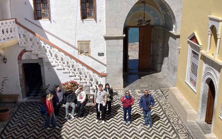 Students in a courtyard