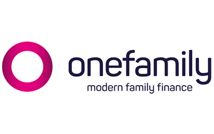 a pink circle next to the words: onefamily, modern family finance