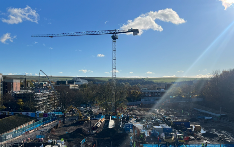 A crane looming over the sussex campus