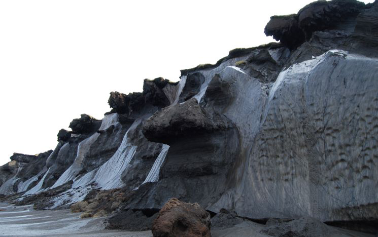 The jagged cliffs of Muostakh Island in Northeast Siberia