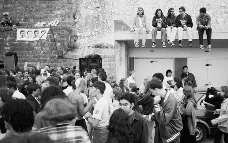 Man running in colourful tunnel
