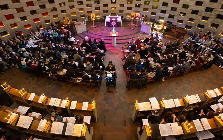  Circular room with people at a concert