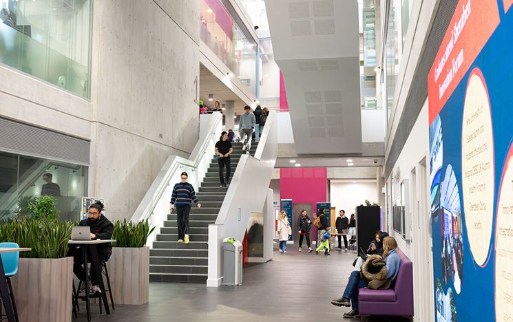 Stairs with high ceiling atrium