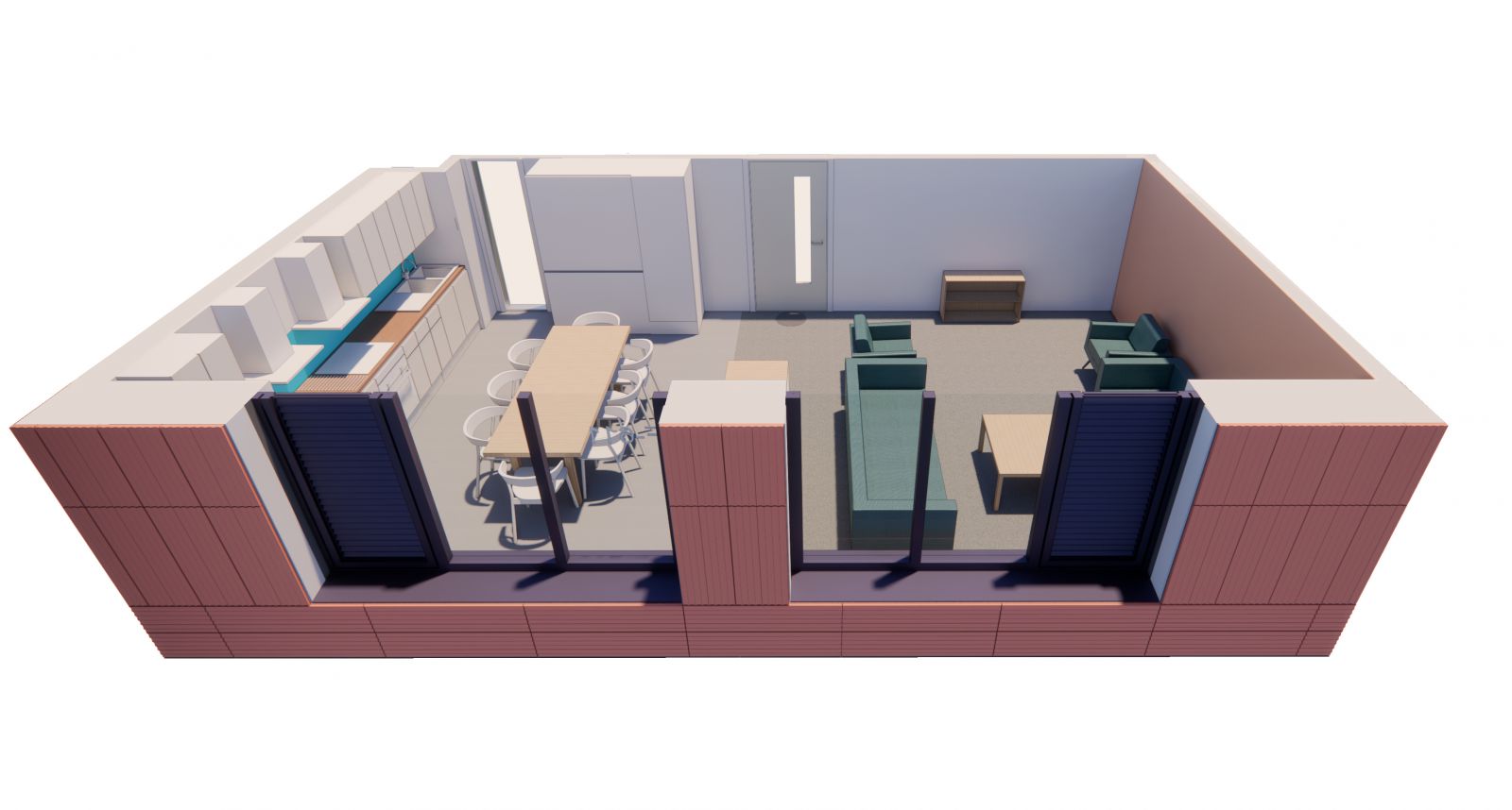 West Slope kitchen, dining area and lounge floor plan