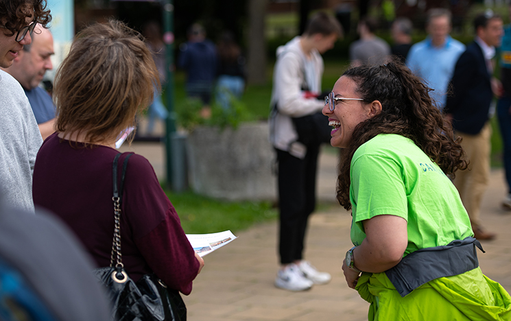 Student Ambassador laughing at Open Day