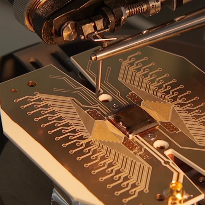 A close-up of a quantum computer chip
