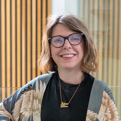 Smiling woman wearing glasses