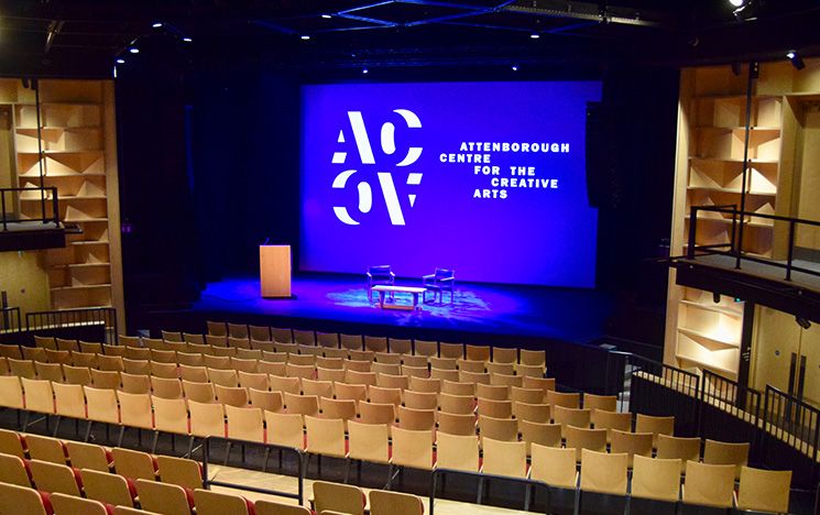 Interior shot of the empty auditorium in the Attenborough Centre for the Creative Arts