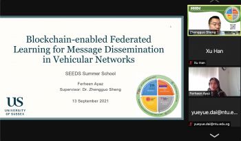 Ms Ferheen Ayaz presenting on Blockchain-Enabled Federated Learning for Message Dissemination in Vehicular Networks