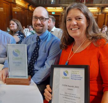 Professor Mathews holding the award at the CIEEM Award ceremony in London