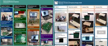 Examples of the learning experience using intuitive hardware tools and shared in an electronic wall.