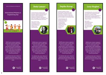 The image shows the inventor profiles display. Pictures of Hedy Lamarr, Depika Kurup and Lucy Hughes sit below text describing their invention.