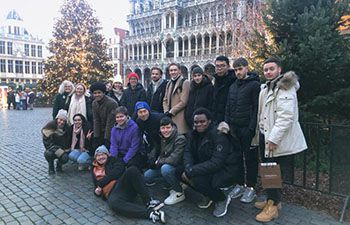 Economics students posing outside in Brussels