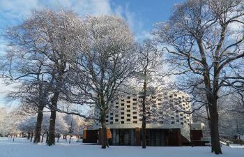 Meeting House surrounded by snow