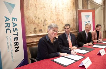 VC Professor Sasha Roseneil signs a Memorandum of Understanding to join the Eastern Arc research consortium, alongside VCs for Essex, East Anglia and Kent Universities