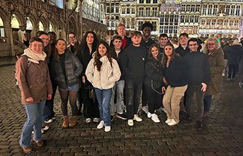 Students and staff at Grand Place in Brussells