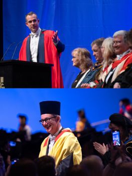 Honorary graduates, Dr Chris van Tulleken and Paul Johnson CBE