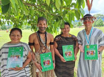 Ashéninka Professor Luzmila Casique Coronado (second from right) with students on the Bilingual Educators Program at UCSS-NOPOKI, December 2023