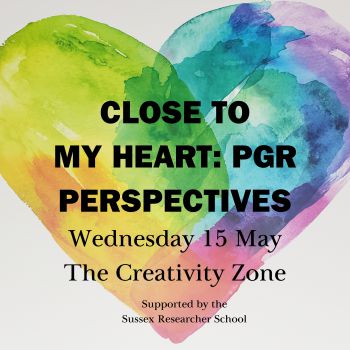 watercolour rainbow heart with event details text - title, date and place