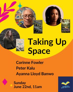 The poster for the event with headshots of the speakers and the title and date of the event
