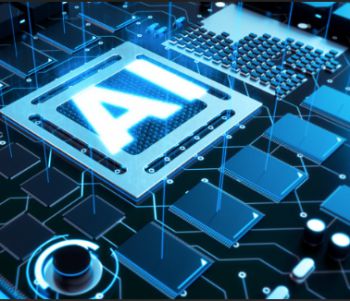 image of a computer tech with the letters AI in blue light beaming from the tech