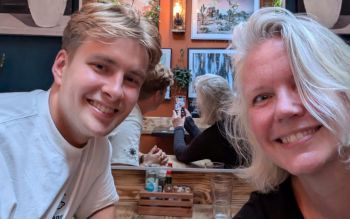 Mentee Angus Simpson and mentor Lisa Fransson sat at the Garden Café in Brighton.