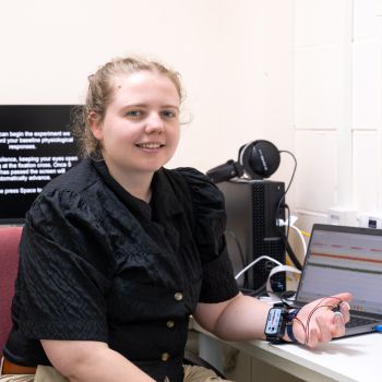 Dr Louisa Rinaldi wearing a tracking device on her wrist and fingers.