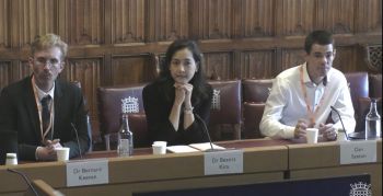 Beatriz Kira is seen in an image taken from the recording of her giving evidence inside the House of Lords on how to strengthen Ofcom’s proposals for the Online Safety Act
