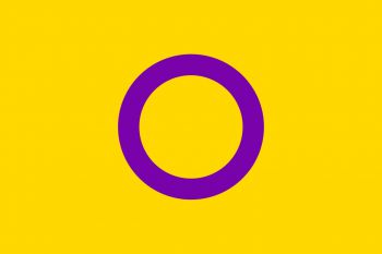 A yellow flag with a purple ring