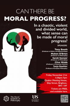 Poster displaying information about the event with an image suggestive of a debate