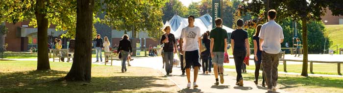 Students walking across campus