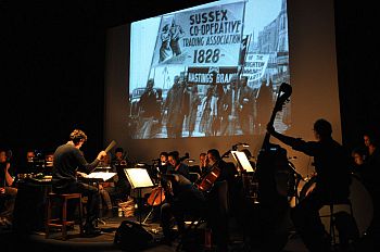 Still from live music and silent film ‘Brighton Symphony of a City’rehearsal 9.10.2020 ACCA